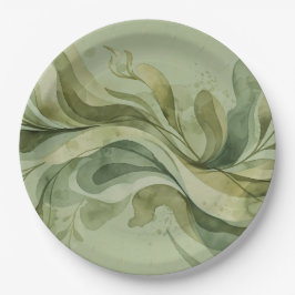 Earth Song Flowing Abstract Sage & Olive Greens ペーパープレート