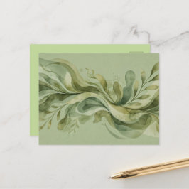 Earth Song Flowing Abstract Sage & Olive Greens ポストカード