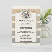 Earth Tone ストライプのフローラ結婚写真 招待状 (スタンド正面)