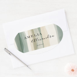 Earth tone Bohoレトロスクリプト抽象芸術波線 楕円形シール