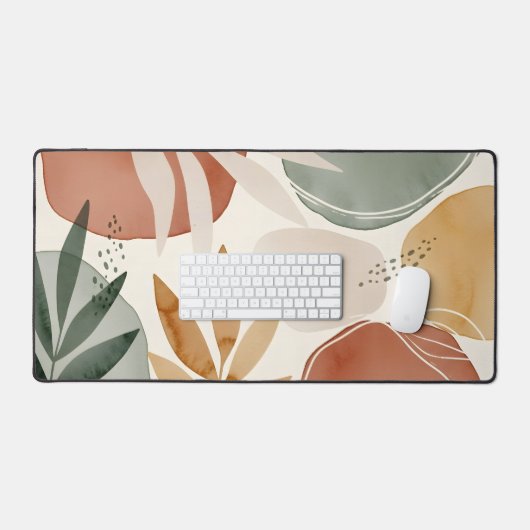 Earth Tone Boho Botanical Abstract Shapes デスクマット (キーボード&マウス)