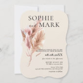 Earth Tone Boho Pampas Grass Minimalist With Photo 招待状 (正面)