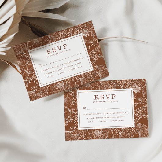 Earth Tone Botanical Floral Wedding RSVP Card カード