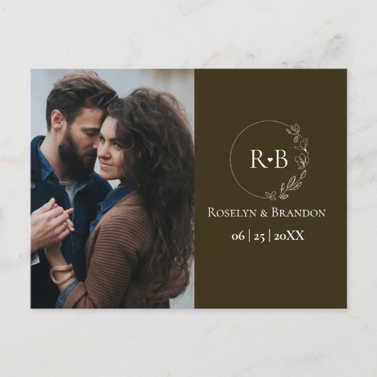 Earth tone brown Monogramリース結婚Photo's ポストカード (正面)