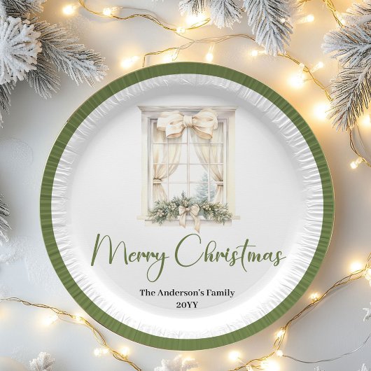 Earth Tone Christmas Script Custom Family Name  ペーパープレート