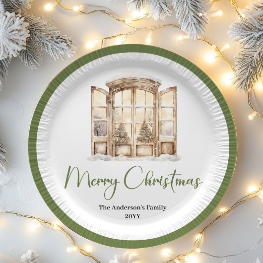 Earth Tone Christmas Script Custom Family Name  ペーパープレート