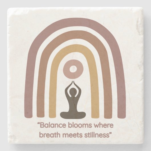 Earth-Toned Mindfulness Rainbow Yoga Design ストーンコースター (正面)
