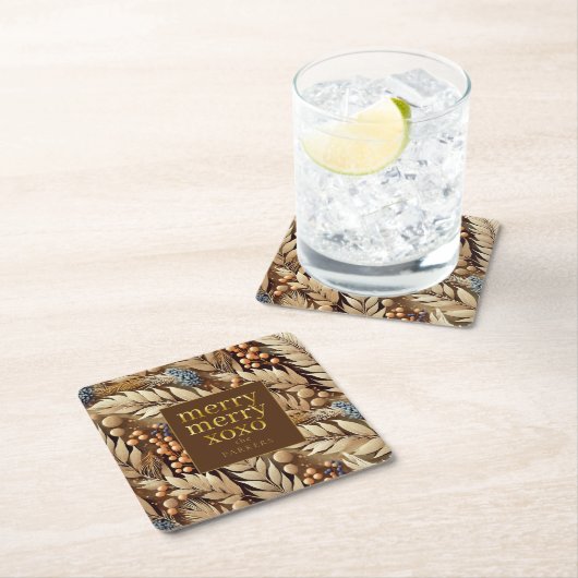 Earth Tonesのメリークリスマスパターン#21 ID1009 スクエアペーパーコースター (インサイチュ)