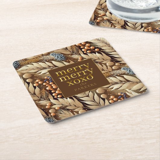 Earth Tonesのメリークリスマスパターン#21 ID1009 スクエアペーパーコースター (アングル)
