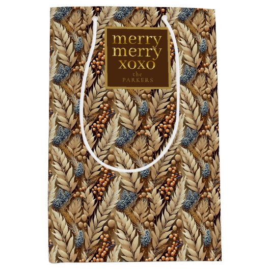 Earth Tonesのメリークリスマスパターン#21 ID1009 ミディアムペーパーバッグ (正面)