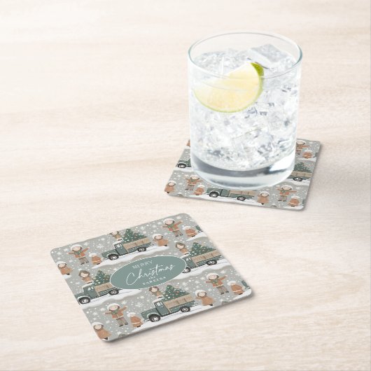 Earth Tonesクリスマスパターン#2 ID1009 スクエアペーパーコースター (インサイチュ)