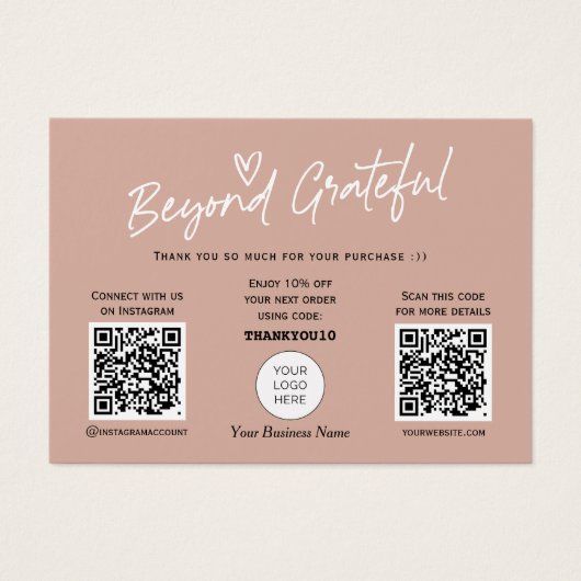 Earth tonesスクリプモダントQRコードサンキューカード (正面)