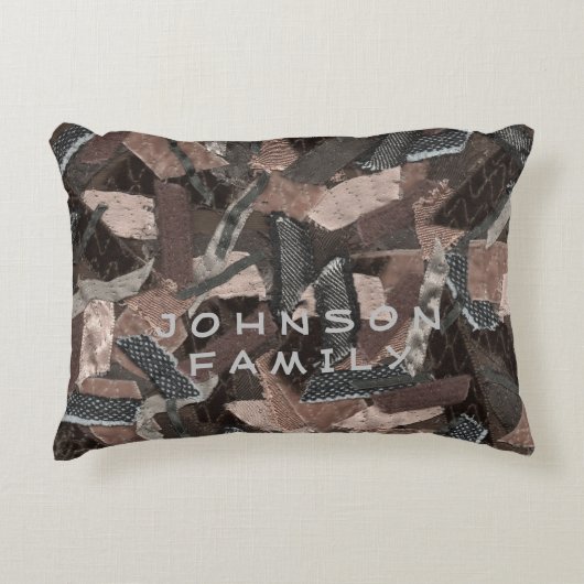 Earth tones家族の名前ファームハウスストライプの抽象芸術 アクセントクッション (正面)