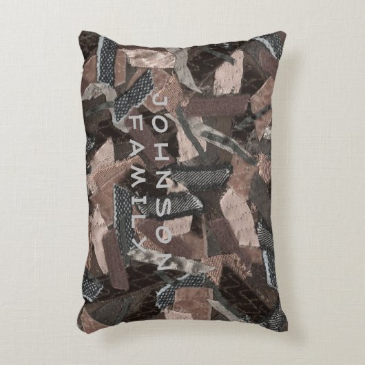 Earth tones家族の名前ファームハウスストライプの抽象芸術 アクセントクッション (正面(垂直))