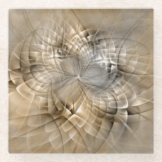 Earth Tones抽象芸術モダンFractal Artテクスチャ ガラスコースター (正面)