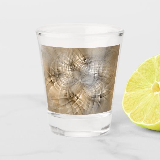 Earth Tones抽象芸術モダンFractal Artテクスチャ ショットグラス (正面)