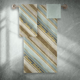 Earth Tones金ゴールドクリスマスパターン#28 ID1009 バスタオルセット