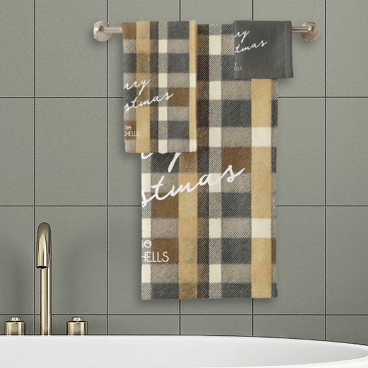 Earth Tones金ゴールドクリスマスパターン#7 ID1009 バスタオルセット