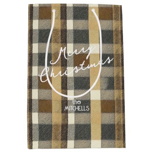 Earth Tones金ゴールドクリスマスパターン#7 ID1009 ミディアムペーパーバッグ (正面)