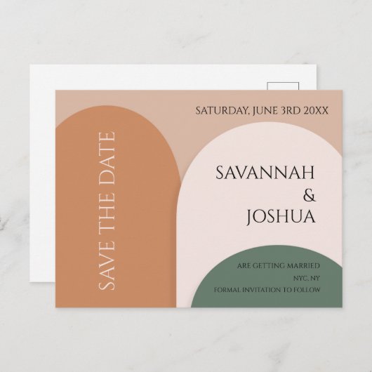 EARTH TONES ARCH WEDDING日付ポストカードを保存 ポストカード (正面/裏面)