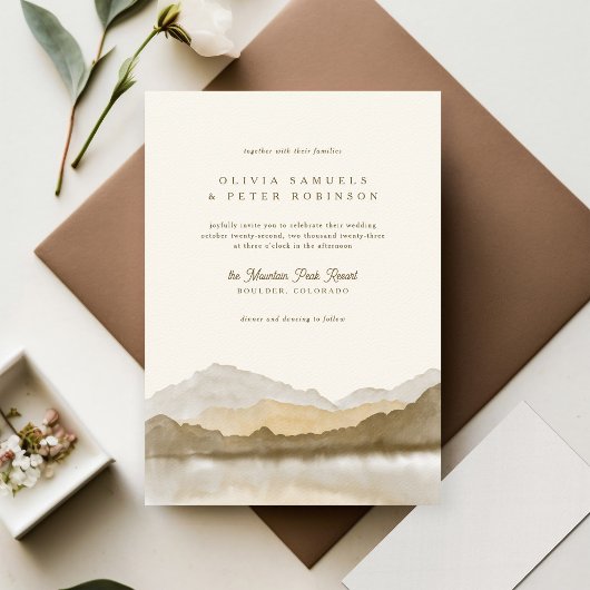 Earth Tones Boho Water Color Mountain Photo 結婚's 招待状