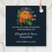 Earth Tones Burnt Orange Navy Floral Wedding フェイバータグ (裏面)