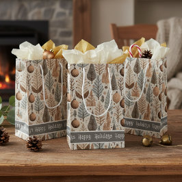 Earth Tones Christmas Pattern#25 ID1009 ミディアムペーパーバッグ