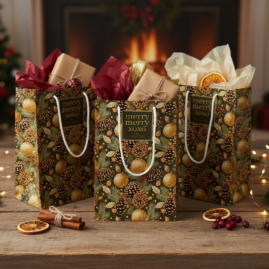 Earth Tones Christmas Pattern#29 ID1009 ミディアムペーパーバッグ