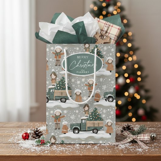 Earth Tones Christmas Pattern#2 ID1009 ミディアムペーパーバッグ