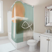 Earth tones cross and fish minimalist art シャワーカーテン (インサイチュ)