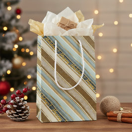 Earth Tones Gold Christmas Pattern#28 ID1009 ミディアムペーパーバッグ