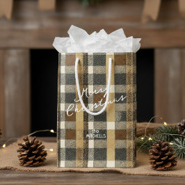 Earth Tones Gold Christmas Pattern#7 ID1009 ミディアムペーパーバッグ