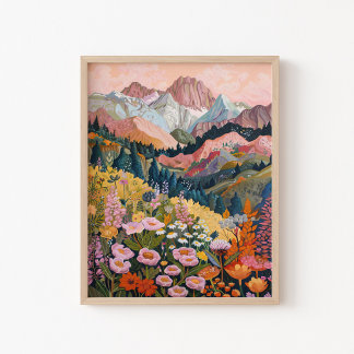 Earth Tones Mountain Wildflower絵を描's 16 x 20" ポスター