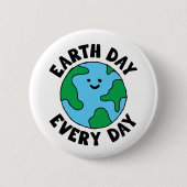 EarthDay Everyday EcoffriendlyアイコンHappy Earth Cli 缶バッジ (正面)