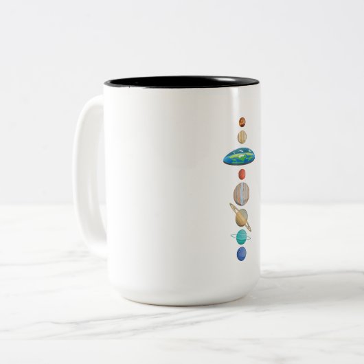 Eartherのおもしろいで平らな社会の平らなアースデー ツートーンマグカップ (正面左)