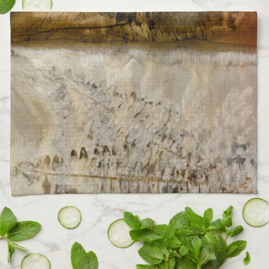 Earthtoneの水彩画-ブラウンの暖かい地球はシダにある調子を与えます キッチンタオル (折り畳み)