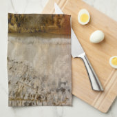 Earthtoneの水彩画-ブラウンの暖かい地球はシダにある調子を与えます キッチンタオル (四つ折り)