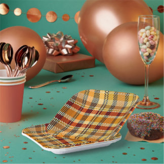 Earthtone Plaid Paper Party Plates ペーパープレート