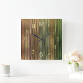 Earthtone Stripes スクエア壁時計 (ホーム)