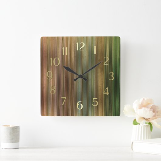 Earthtone Stripes スクエア壁時計 (ホーム)