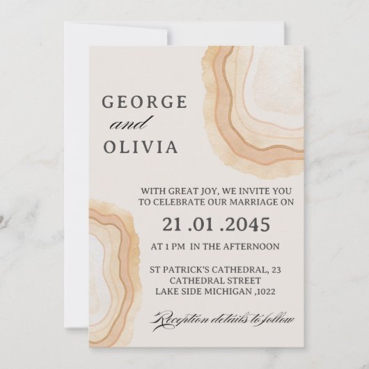 Earthy Abstract Watercolor Agate  Wedding  招待状 (正面)