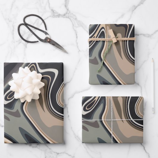 Earthy Abstract Waves with Neutral Tones ラッピングペーパーシート (正面)
