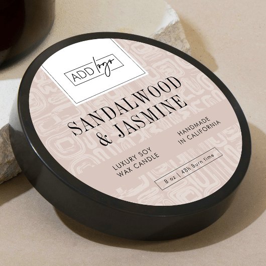 Earthy Beige Bohemian Logo Candle Jar Lid ラウンドシール