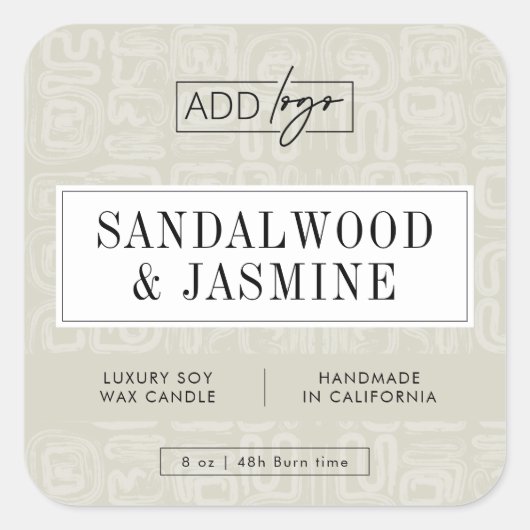 Earthy Beige Boho Pattern Candle Product Label スクエアシール (正面)