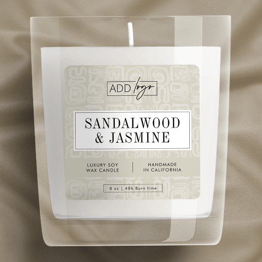 Earthy Beige Boho Pattern Candle Product Label スクエアシール