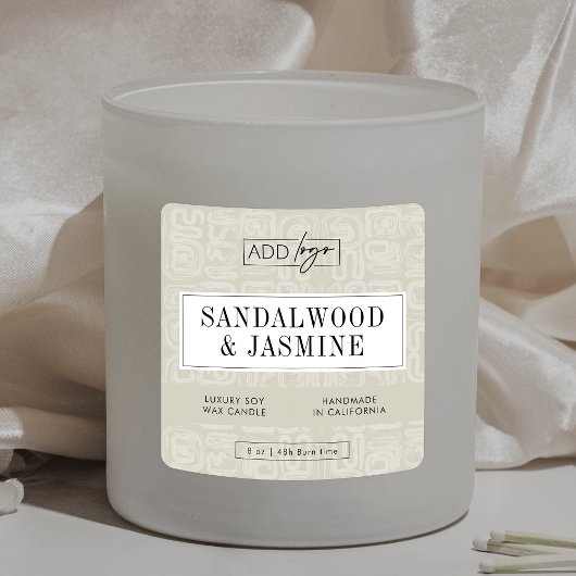 Earthy Beige Boho Pattern Candle Product Label スクエアシール