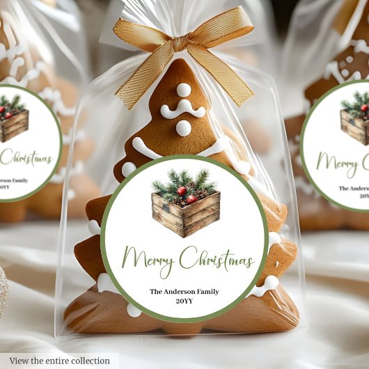 Earthy Bohemian Watercolor Christmas Favor Sticker ラウンドシール