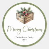 Earthy Bohemian Watercolor Christmas Favor Sticker ラウンドシール (正面)