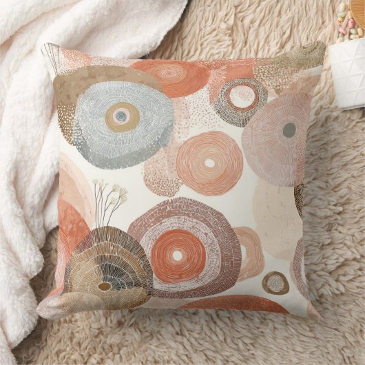 Earthy Boho Abstract Circles | Organic Design クッション (ブランケット)