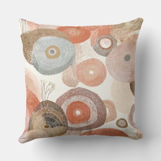 Earthy Boho Abstract Circles | Organic Design クッション (裏面)